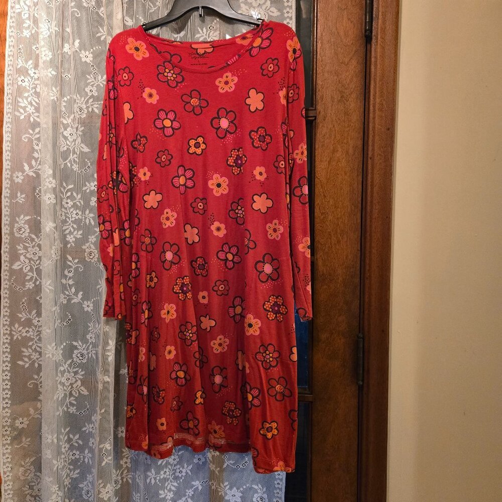 Gudrun Sjoden Red Floral Dress. 100% Lyocell. Size Large. NWOT.  $65.